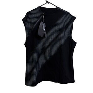 Punk Rave Mens Gothic Shirt 2XL/3XL Black Tank Top Textured Asymm Zip Neck NWT